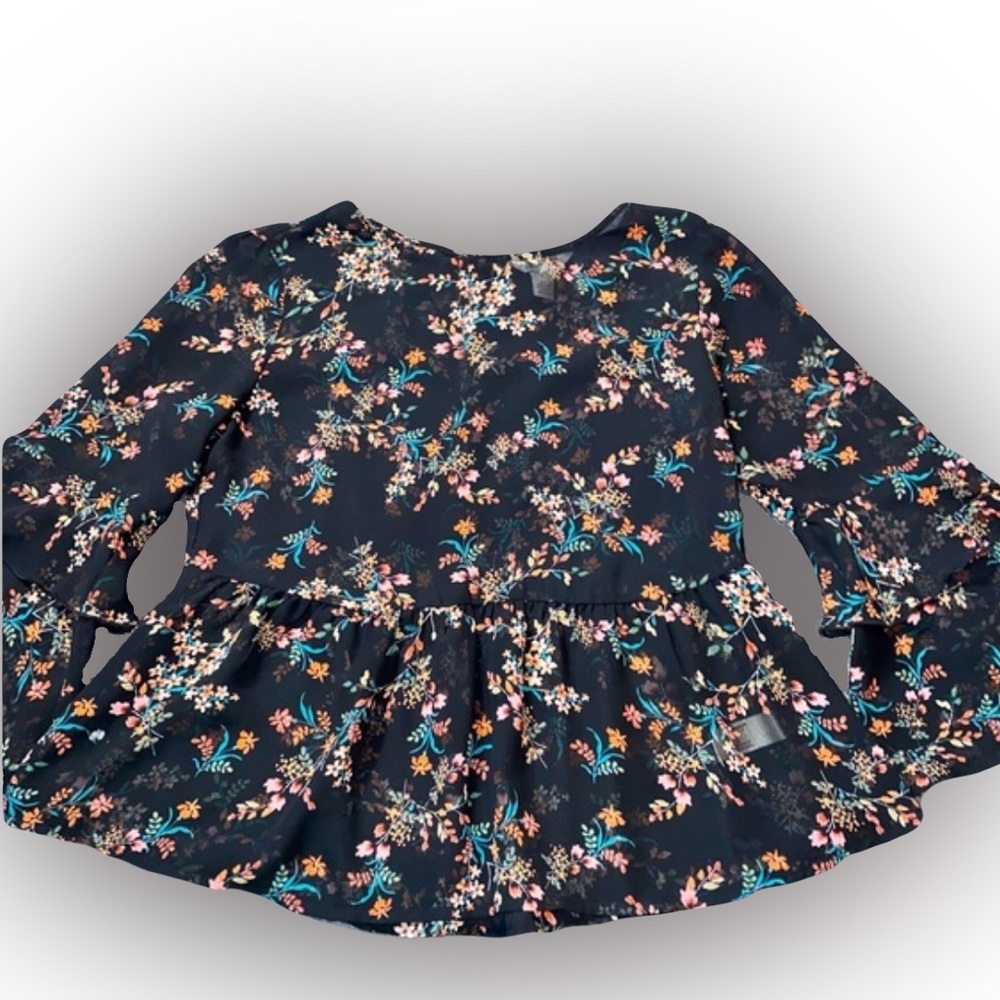 ARIZONA JEAN CO. BLACK FLORAL MESH LONG-SLEEVE TOP // SIZE SMALL🌺